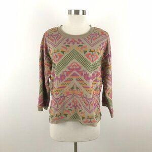 Sharon Young Top Women XS Embroidered Aztec Neon